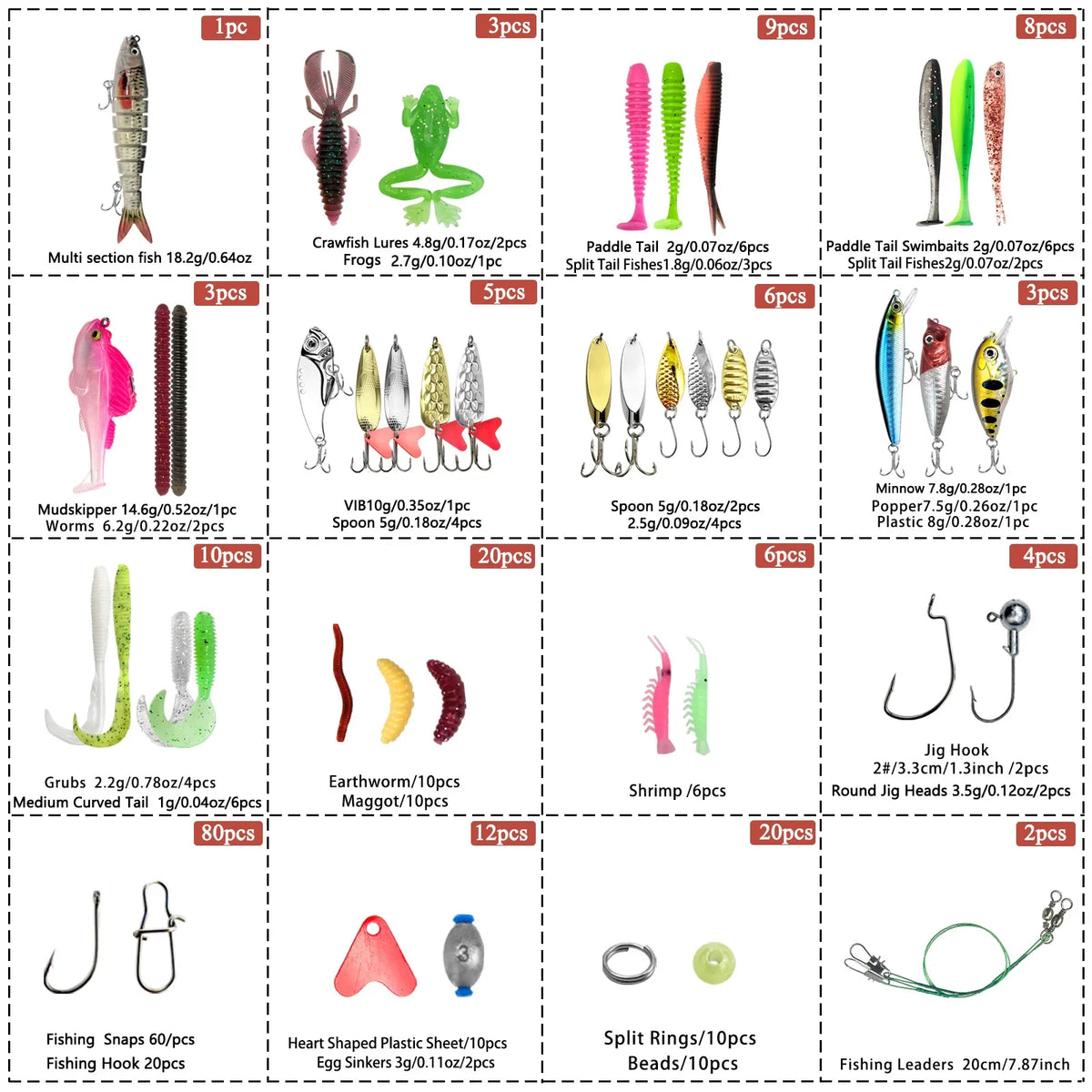 84/107pcs Fishing Lure Kit Soft and Hard Bait Set Gear Layer Metal Jig Spoon For Bass Pike Crank Tackle Accessories with Box