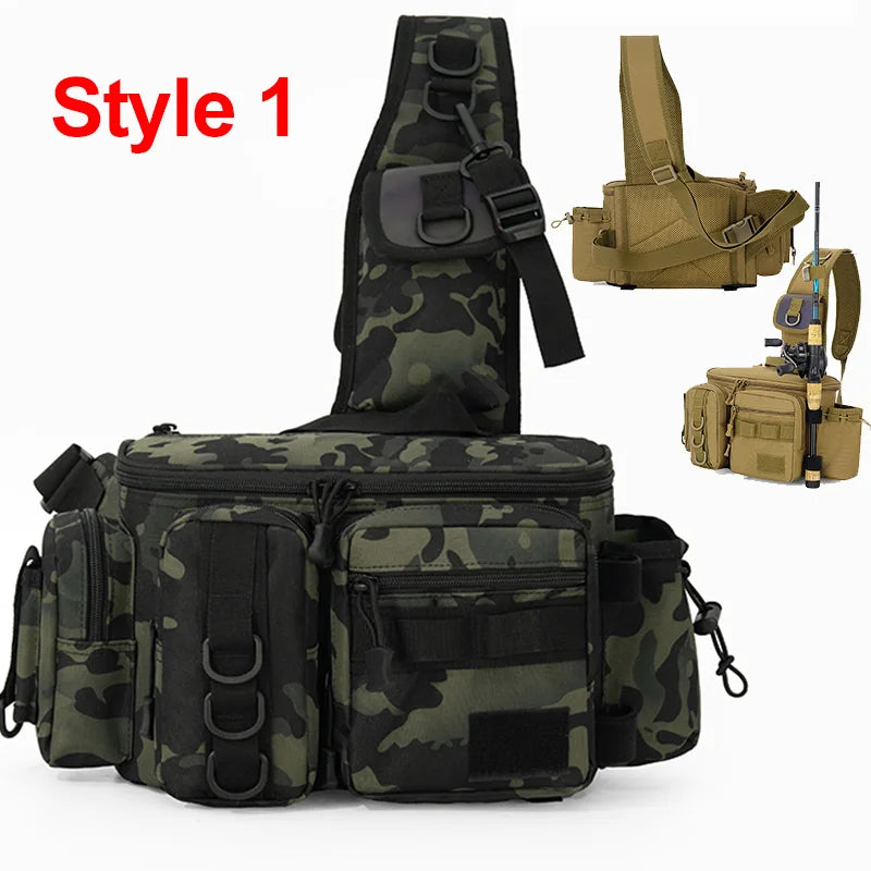 Fishing Tackle Sling Backpack with Rod Holder