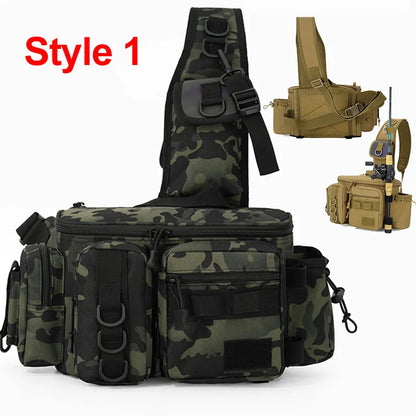 Fishing Tackle Sling Backpack with Rod Holder