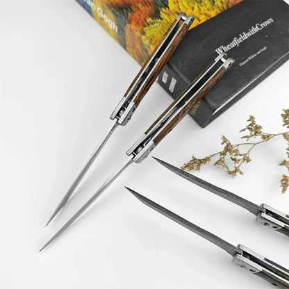Mini Damascus Pattern Folding Pen Knife Outdoor Knife Pocket Knife Slim Blade Comfortable Grip Sharp Blade Gadgets