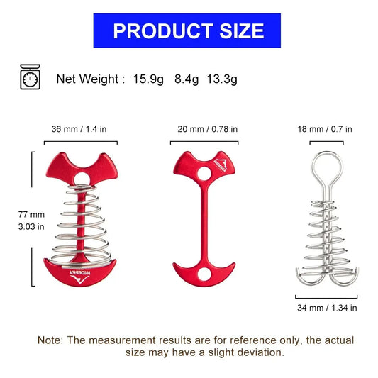 Widesea 4Pcs/set Camping Adjustable Plank Spiral Shaped Fish Bone Deck Carabiner Wind Rope Buckles Tent Stakes Hook Board Peg