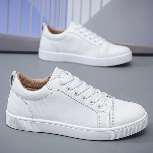 Men’s Minimalist Leather Casual Sneakers – All-Season Board Shoes with Non-Slip Sole