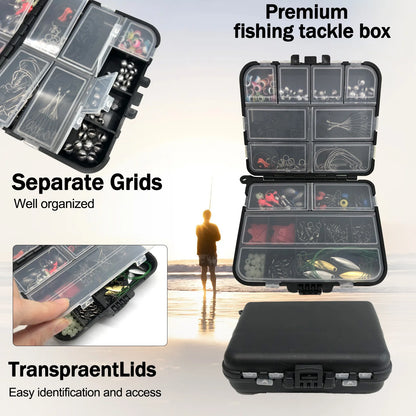 170-410pcs Professional Fishing Kit with Tackle Box, Hooks Sinkers Swivels for Bass Trout Saltwater Fishing Complete Lure Set