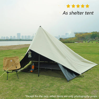 19 Hanging Points Black Coating Tarp Waterproof Black Coated Tarp Outdoor Camping Tent Tarp Bushcraft Shelter DIY Tent Fly