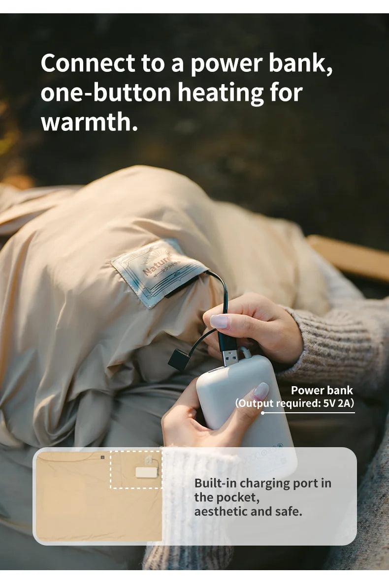 Naturehike Electric Heated Blanket Winter USB Heating Blanket Camping Warm Sleeping Bag Liner Outdoor Shawl Thermal Sleeping Bag