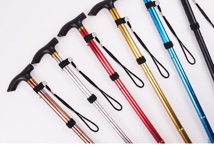 Multifunction Walking Stick Trekking Poles Telescopic Fold Crutches Hiking Stick Crutch Elderly Metal Stick Walking Cane Outdoor