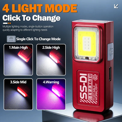 Powerful 550LM EDC Flashlight USB C Rechargeable Portable Torch with COB Red and Blue Lights Outdoor Portable Pen Clip Lantern