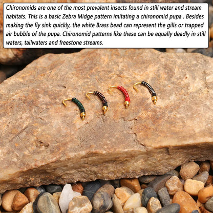 Bimoo Beadhead Chironomid Midge Flies (8 Pack)