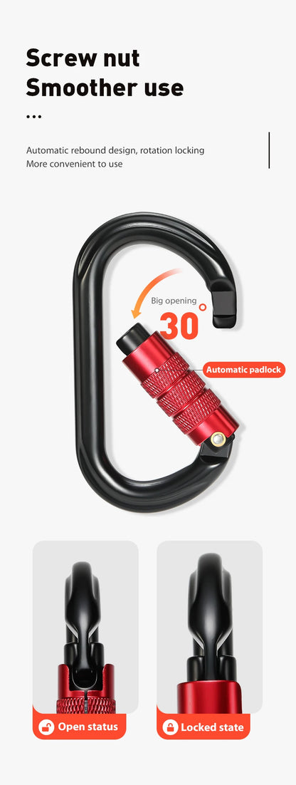 CLIWIZ Brand 25KN Auto Safety Lock Outdoor Professional Climbing Carabiner O Shape Aviation Aluminum Hooks