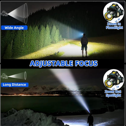 Powerful LED Headlamp Motion Sensor Headlight 18650 Rechargeable Head Flashlights High Power COB Head Lamp Fishing Headlight