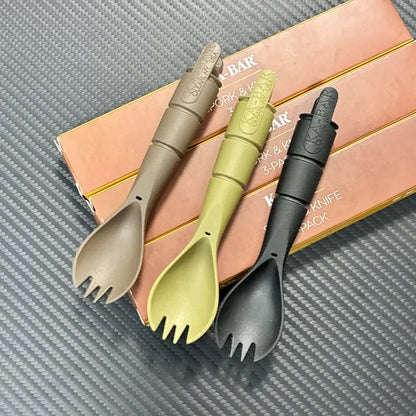 Tactical Mini Cutlery Set EDC Outdoor Multi-Function Tool Fork Spoon Knife Combo Camping Hiking Essential Gear