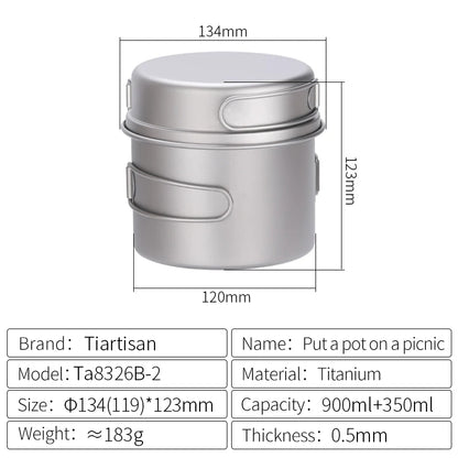Tiartisan Titanium Folding Handle Camping Pot Frying Pan Set  Lightweight Portable Cookware Equipment For Outdoor Hiking Picnic