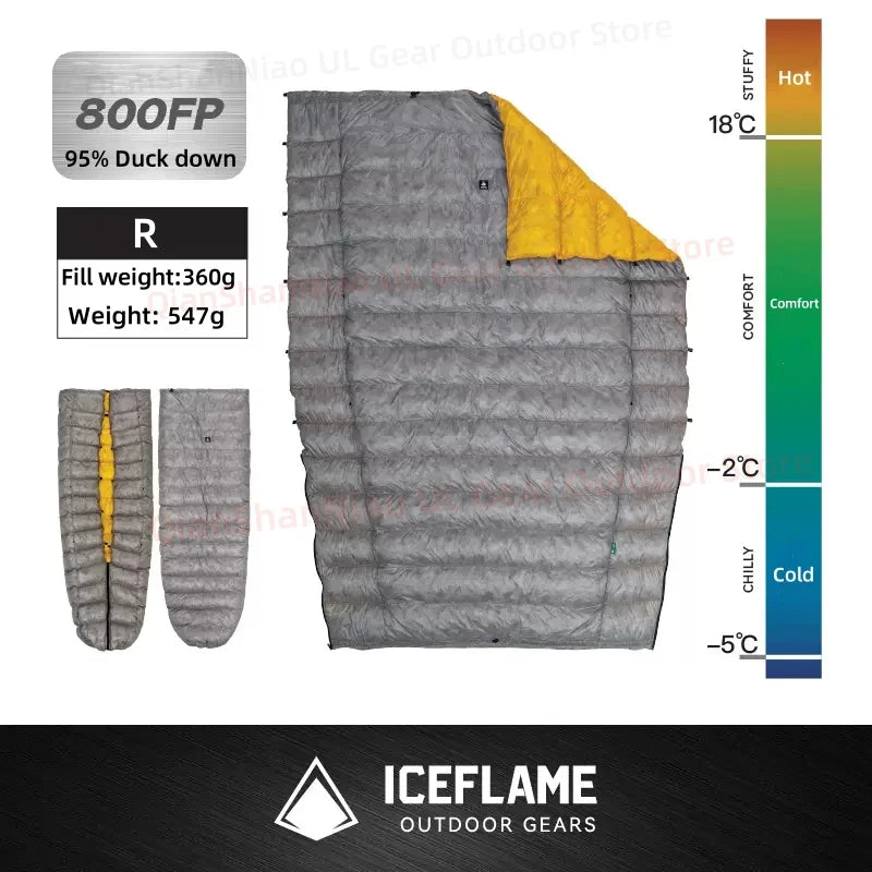 ICE Flame NXT 850FP Down Quilt Outdoor Camping Multifunctional Ultralight New Duck Down Quilt Waterproof Bottomless Sleeping Bag