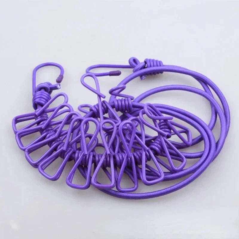 4M Outdoor Camping Non-slip Stretch Clothesline With 12 Clips Travel Stretchy Clothesline Sock Line Hanging Laundry Drying Rope