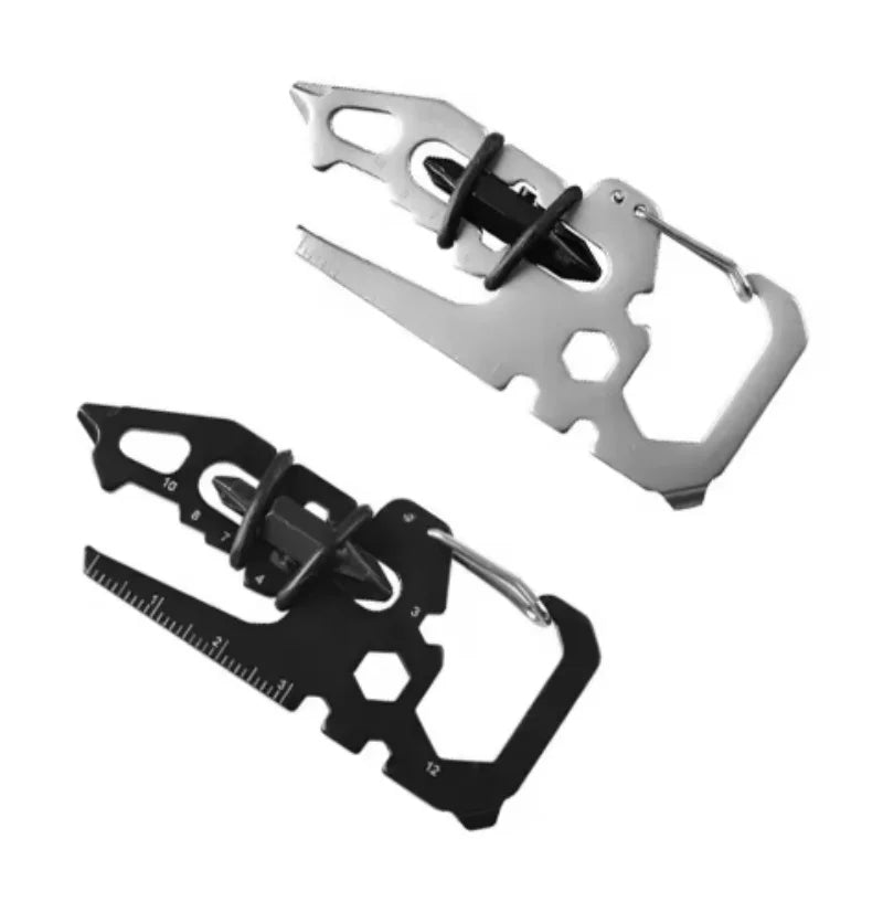 Stainless Steel Outdoor Tools CarabinerClip Bottle Opener Keychain RingMultifunction Card Tool campingClimbing Accessories