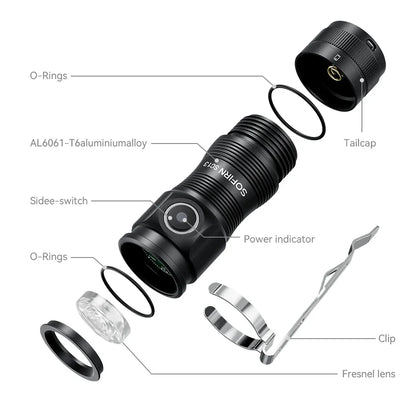 Sofirn Mini SC13 SST40 LED 1300lm Tactical 18350 Rechargeable Flashlight 6000K Keychain Light with Magnetic