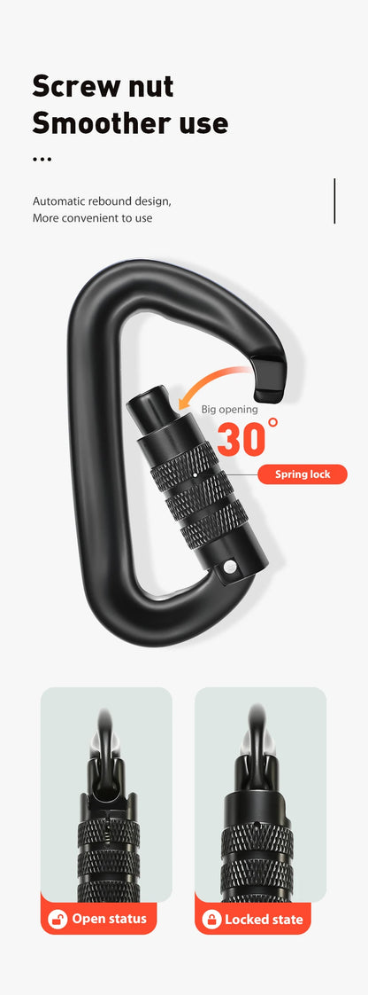 CLIWIZ 12KN Professional D-Shaped Aluminum Carabiner Key Hooks Lip Camping Keyring Snap Hook Outdoor Hiking Tool