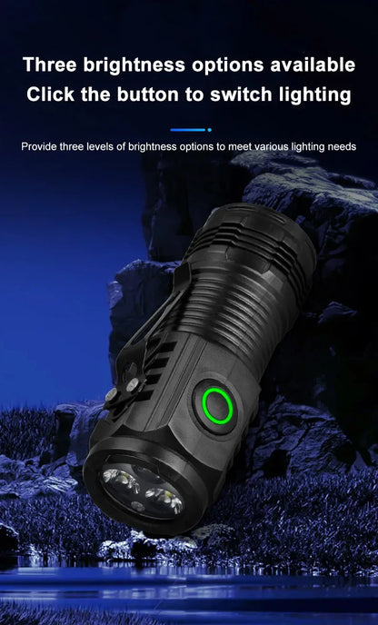 Rechargeable Outdoor Flashlight Portable Strong Light Waterproof Torch for Camping Walking Portable EDC Lighting Lamp