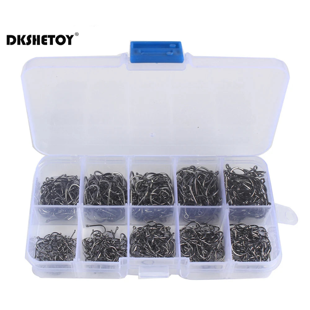 Barbed Fishing Hook Kit with Box (100-1000 Pack)
