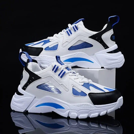 Men’s Casual Sports Shoes 2025 – Platform Sneakers with Breathable Mesh & Leather Stitching