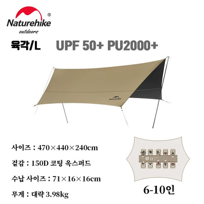 Naturehike Camping Sun Shelter Summer 10-12 Person Awning 17㎡ Sunshade Ourdoor Park Beach Tent Tarp Vinyl Coating Canopy