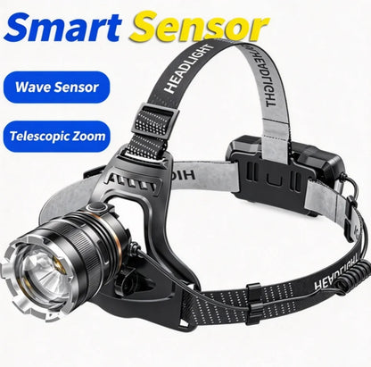 Rechargeable LED Headlamp Powerful Head Flashlight Optional Motion Sensor for Fishing Camping Rescue