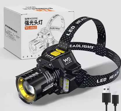 COB LED Powerful Headlamp USB Rechargeable Head Torch USB Rechargeable Waterproof Outdoor Camping Fishing Hunting Search Lantern