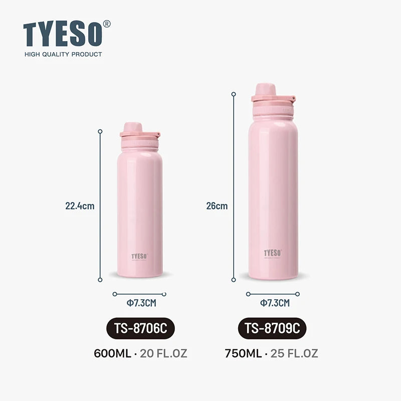 TYESO Stainless Steel Thermal Water Bottle Portable Tumbler Sport Vacuum Flask Keeps Cold and Heat Thermal Mug Car Insulated Cup