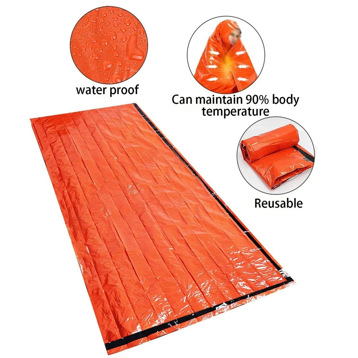 2 Person Emergency Shelter Bivy Survival Tent Kit Mylar Tube Tent Sleeping Bag Waterproof Outdoor SOS Thermal Blanket Reusable