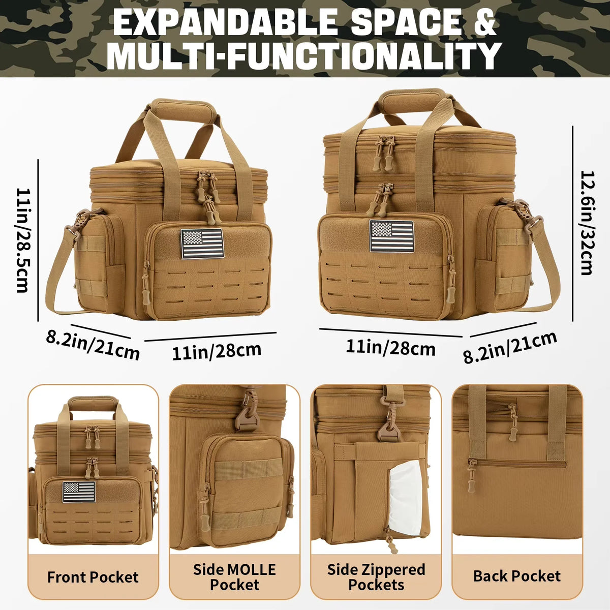 18L Outdoor Insulated Cooler Bag Tactical Lunch Box For Men Expandable Work Camping Outdoor Picnic Leakproof Thermal Bag