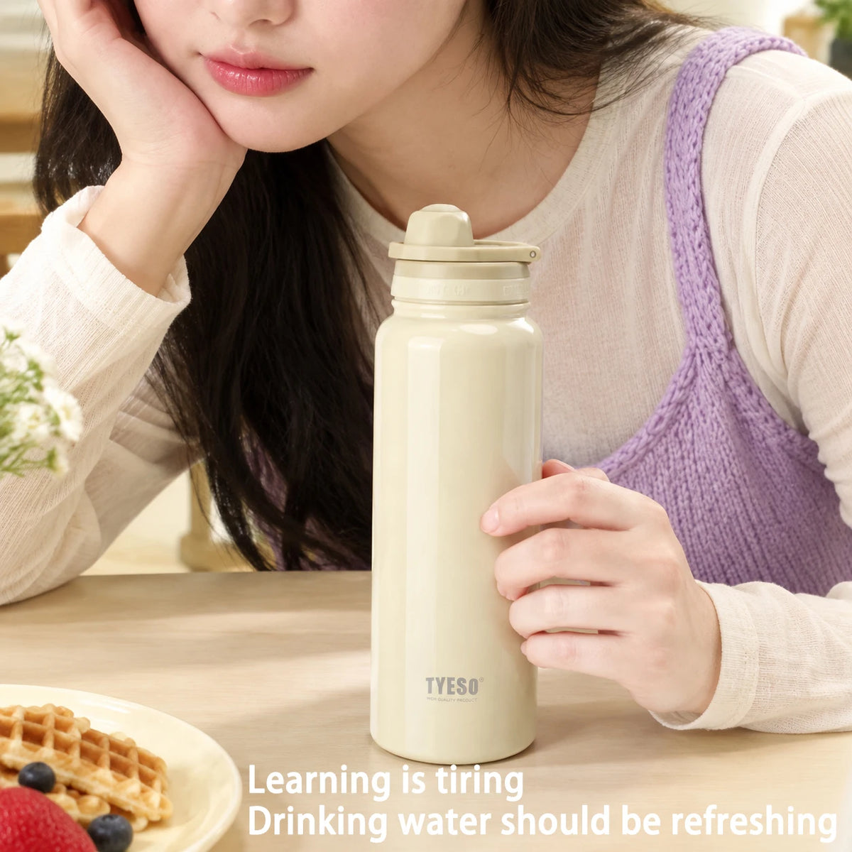 TYESO Stainless Steel Thermal Water Bottle Portable Tumbler Sport Vacuum Flask Keeps Cold and Heat Thermal Mug Car Insulated Cup