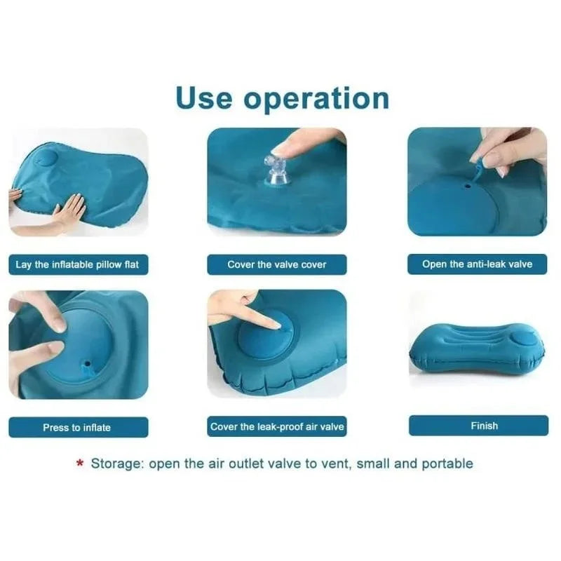 Flocking Inflatable Square Pillow Inflatable Travel Pillow Airplane Car Folding Pillows Outdoor Camping Portable Storage Pillow