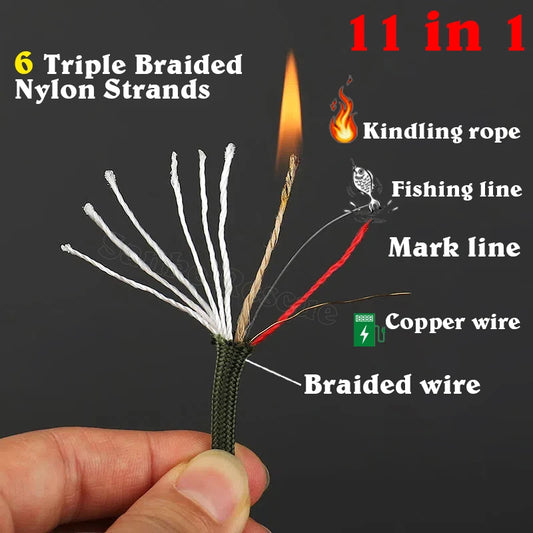 6 Kindling 550 25/100FT 10-Core Paracord 4mm Outdoor Camping Survival Tool Fit PE Fire Rope Fishing Cotton Line Parachute Hiking