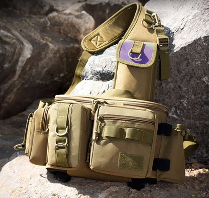 Fishing Tackle Sling Backpack with Rod Holder