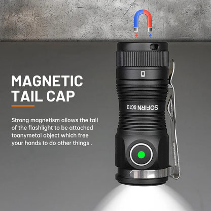 Sofirn Mini SC13 SST40 LED 1300lm Tactical 18350 Rechargeable Flashlight 6000K Keychain Light with Magnetic