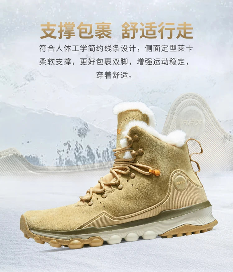 RAX Hiking Boots Men Waterproof Winter Snow Boots Fur lining Lightweight Trekking Shoes Warm Outdoor Sneakers Mountain Boots Men