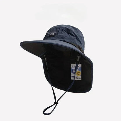Outdoor Unisex Wide Brim Bucket Hat with Neck Flap Adjustable for Hiking Camping Fishing Wear