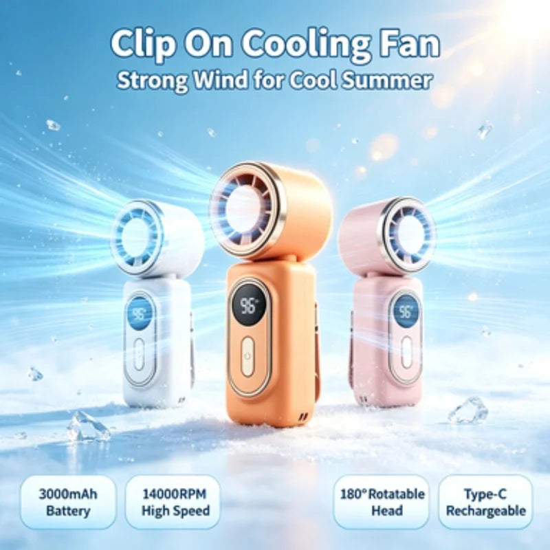 Portable Handheld Fan Mini Clip Fan Umbrella Holder Function Rotatable USB charging Compact Personal Cooling Fan Outdoor Camping