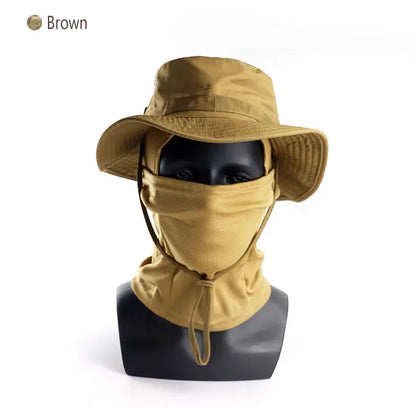 Women Men Hiking Fishing Boonie Hat Outdoor Sport Sun UV Protection Neck Face Camouflage Adjustable Bucket Caps and Mask
