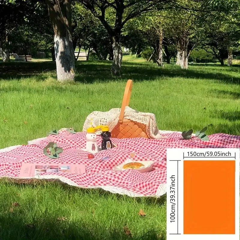 1pc Outdoor Picnic Mat, Summer Thick Waterproof Beach Blanket, Lace Red Checkered Camping Mat, Tablecloth Mat