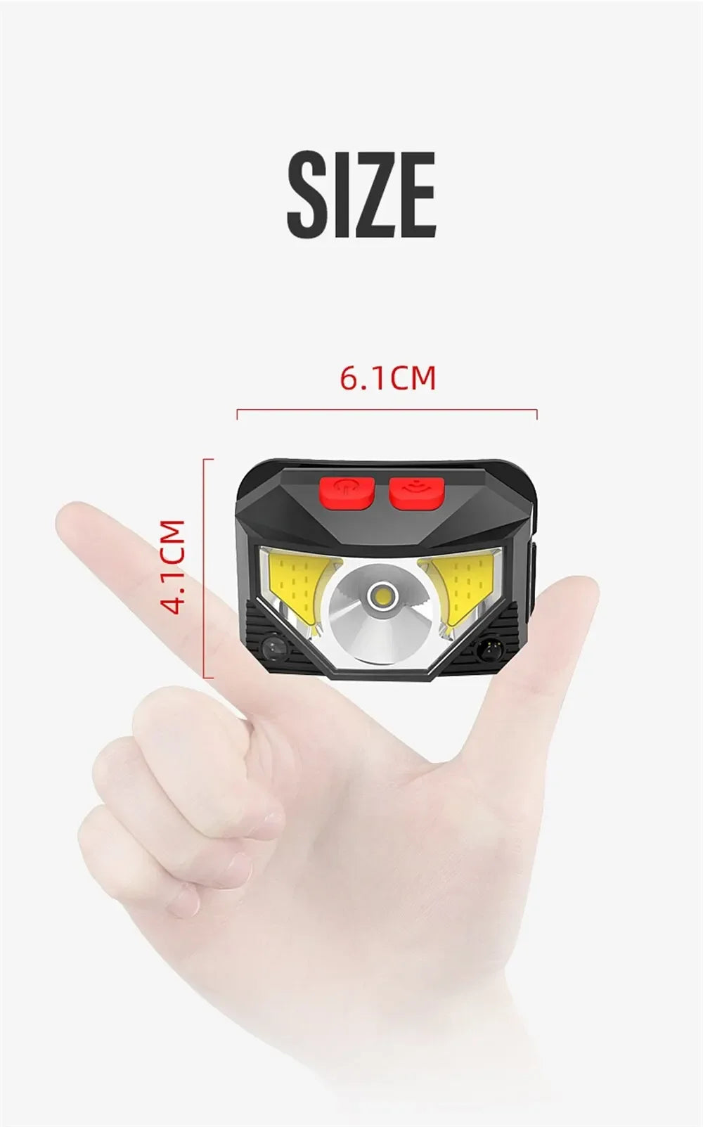Rechargeable LED Headlamp Sensor Headlight With COB and LED Beads 8 Lighting Modes White and Red Light Fishing Light