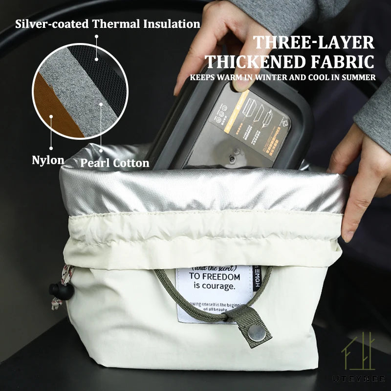 Large Capacity Waterproof Lunch Bag with Drawstring Closure Thick Insulation Cooler Bento Bag for Picnic Work Student Handle Bag