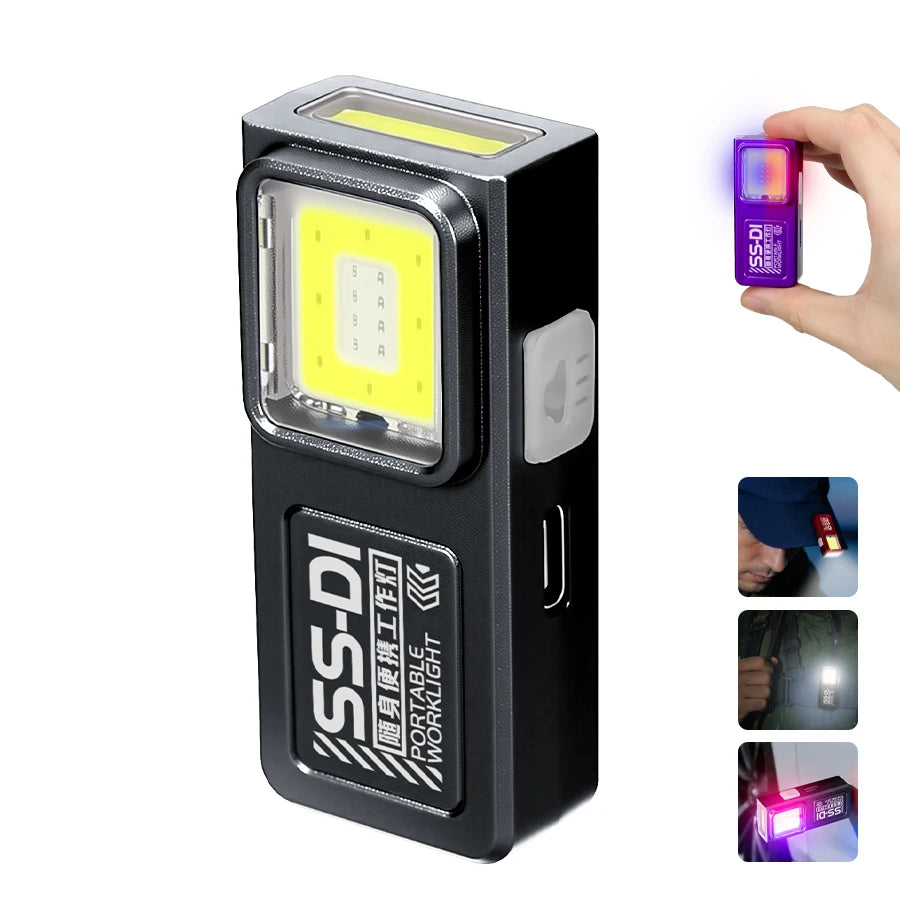 Powerful 550LM EDC Flashlight USB C Rechargeable Portable Torch with COB Red and Blue Lights Outdoor Portable Pen Clip Lantern