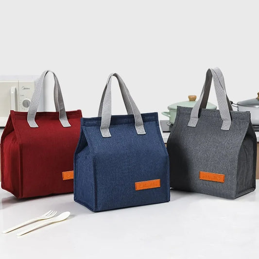 Portable Thermal Insulated Lunch Bag Simple Large Capacity Handle Lunch Tote for Work Picnic Travel Lunch Box