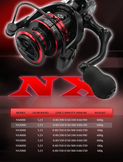 ROOBLINOS NX Fishing Reel 5.2:1 1000-6000 Max Drag 9KG Spinning Reels Metal Spool Reel Drag Fishing Reel,Fishing Accessories
