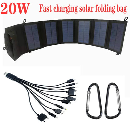 800W High Output 6 Folding Solar Panel 20Wh Fast Charging Station USB 5V DC Portable Power Bank For Outdoor Camping Hiking Emerg