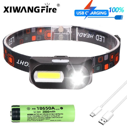 Powerful COB+LED Headlamp 1500LM USB Rechargeable Headlight Waterproof Head Lamp Bright Head Flashlight for Camping Cycling