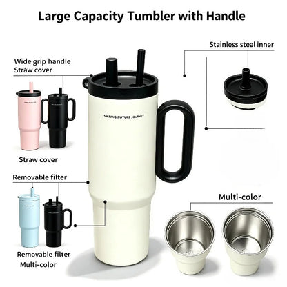 720ML Stainless Steel Thermos Cup with Straw & Handle Ice Coffee Drink Vacuum Insulated Cup Car Travel Outdoor Water Bottle