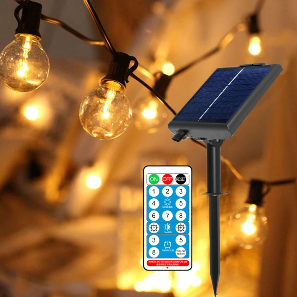Solar G40 Outdoor String Lights with Remote Controls LED Shatterproof Globe Bulb IP65 Waterproof Patio Light for Garden Decor