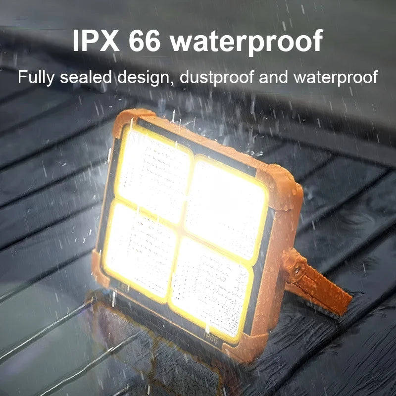Portable Solar Flood Light LED Lantern Rechargeable Camping Lamp USB Charging Power Bank IP66 Waterproof Outdoor Tent Light